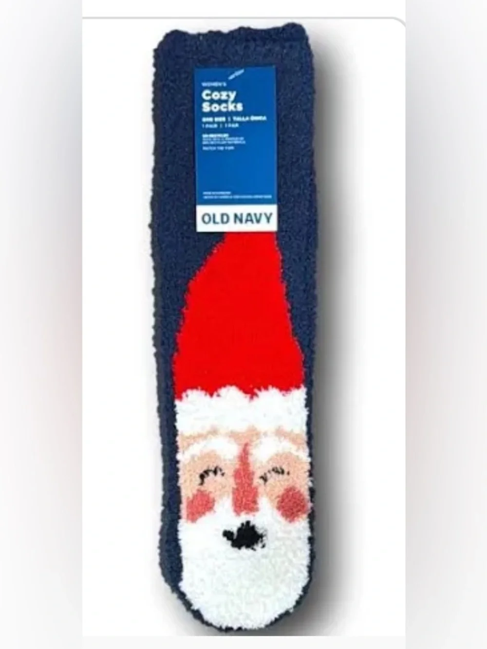 Old Navy Cozy Santa Fuzzy Crew Socks Navy One Size NWT Holiday Christmas